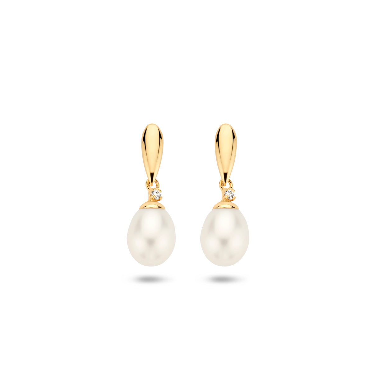 9k Goud Zirkonia Zoetwaterparel Oorhanger 19mm hoog