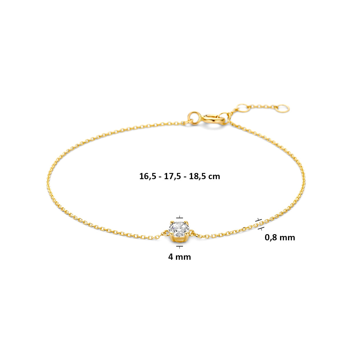 9k Goud Zirkonia Armband 16,5-17,5-18,5cm