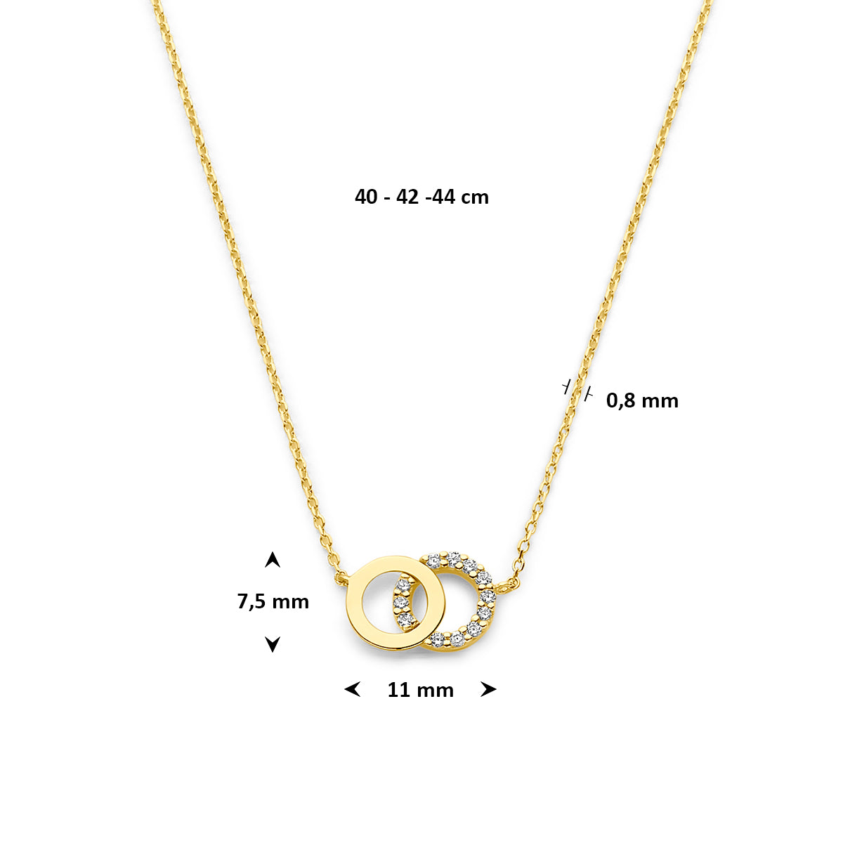 9k Goud Zirkonia Collier 40-42-44cm