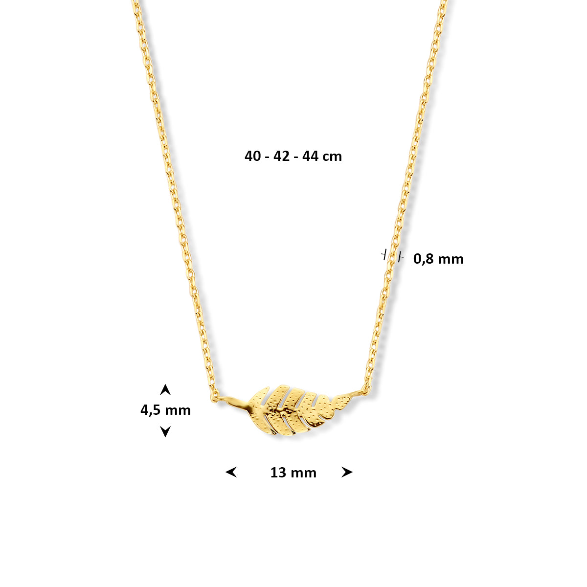 9k Goud Veer Collier 40-42-44cm
