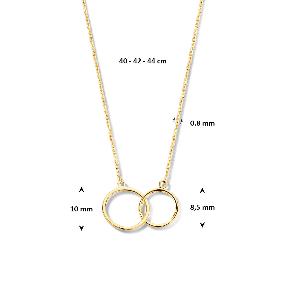 9k Goud 2 Ringen Collier 40-42-44cm