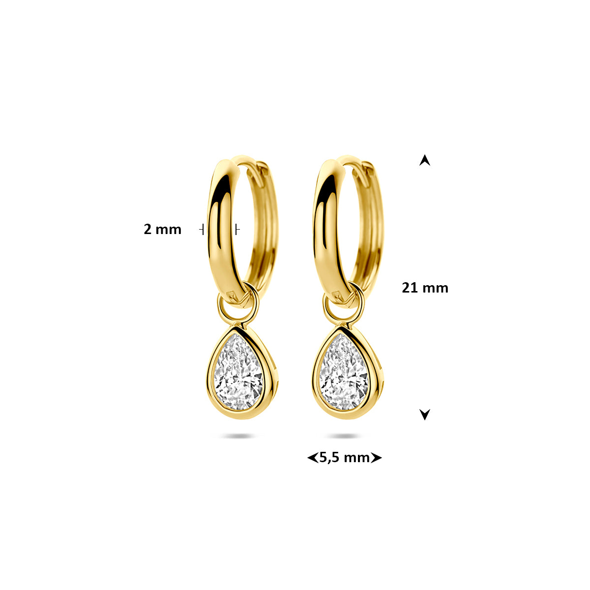 9k Goud Zirkonia Oorhanger 21mm hoog