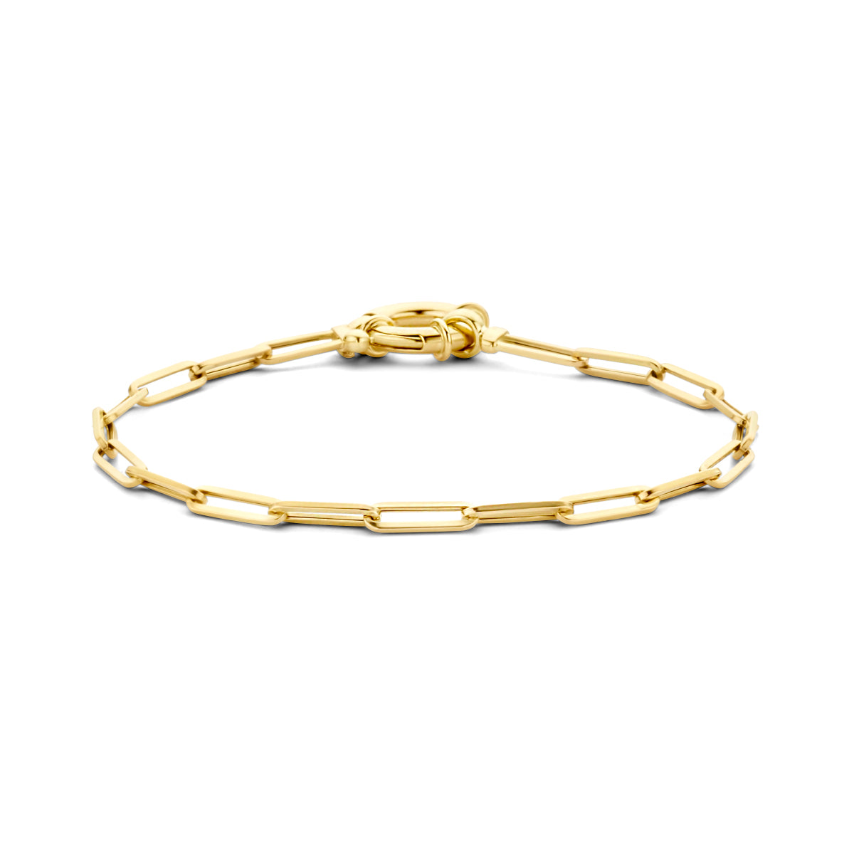 14k Goud Armband Paperclip Vierkante Buis 3,0mm 18 cm Met Groot Veerslot