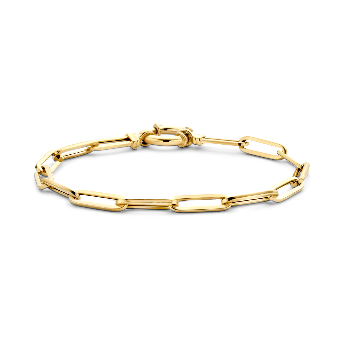 14k Goud Armband Paperclip Vierkante Buis 4,5mm 19 cm Met Groot Veerslot