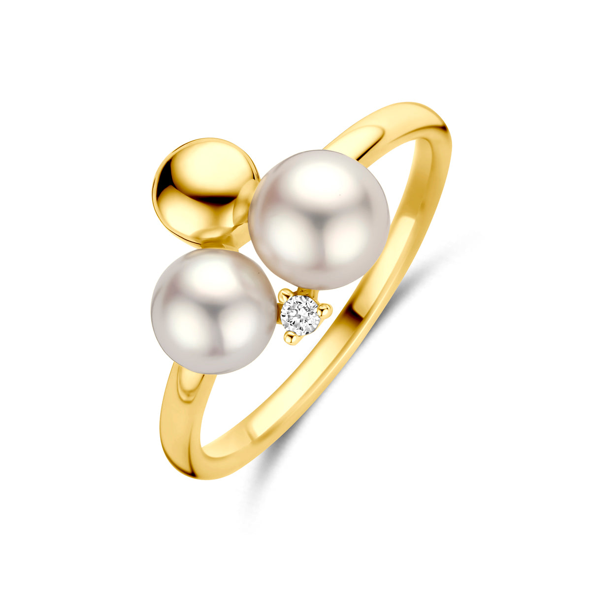 14k Goud Ring Parels en Diamant 0.02ct h si