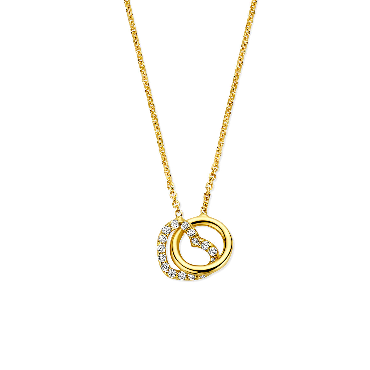14k Goud Collier Rondje en Hartje Lab Grown Diamant 0.09ct g vs 40 - 42 - 44 cm