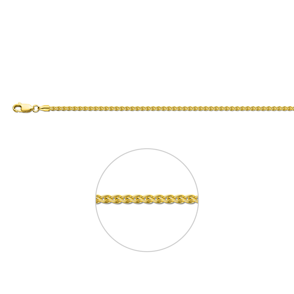 Vossestaart rond 2,1 mm 14K geelgoud geel