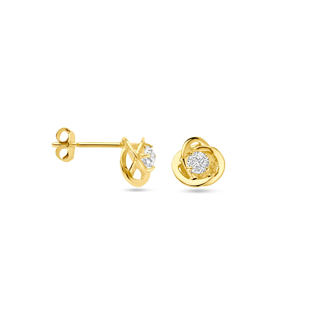 9k Goud Oorknoppen Zirkonia Bloem 7mm