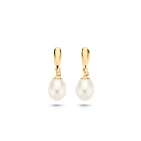 9k Goud Zirkonia Zoetwaterparel Oorhanger 19mm hoog