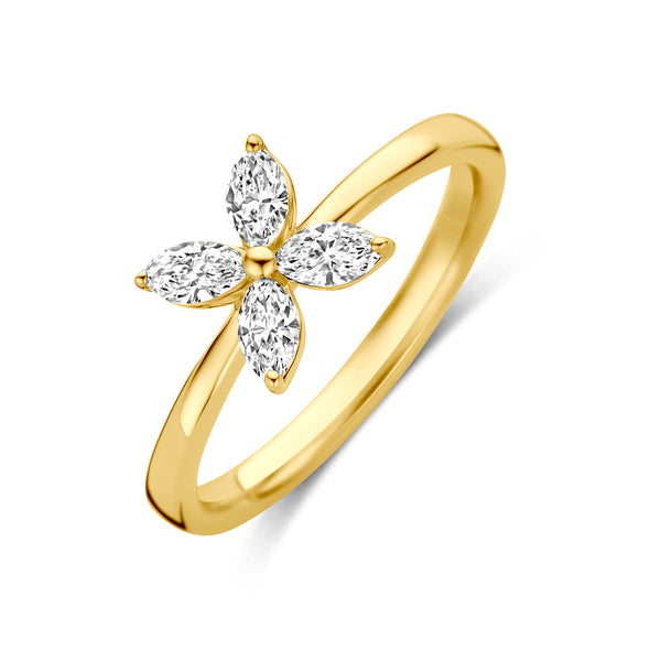 14k Goud Lab Diamant Bloem Ring 0.40ct