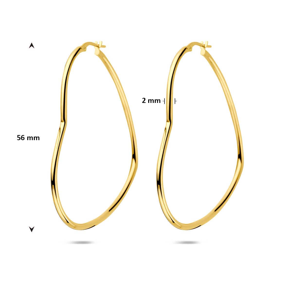 Verguld Zilver Oorringen Hartje 56mm 1 Micron