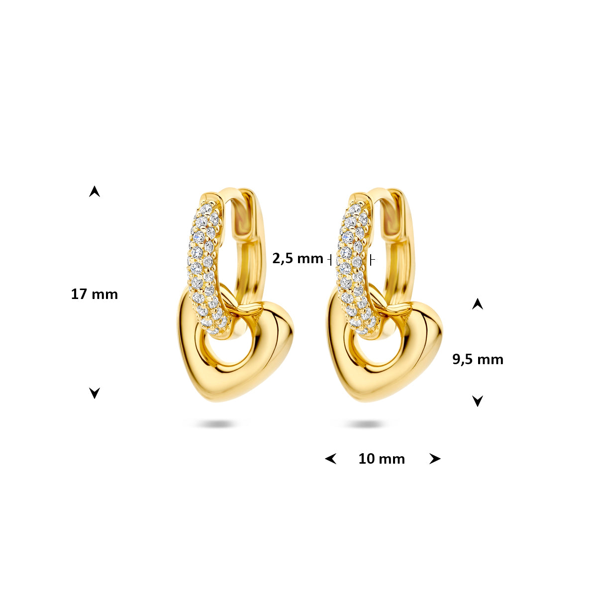 Verguld Zilver Klapoorringen Hartje Zirkoina 17mm 1 Micron