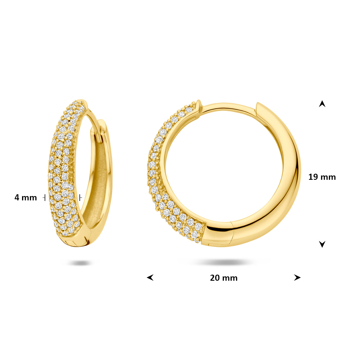Verguld Zilver Zirkonia Klap Creool 4mm dik