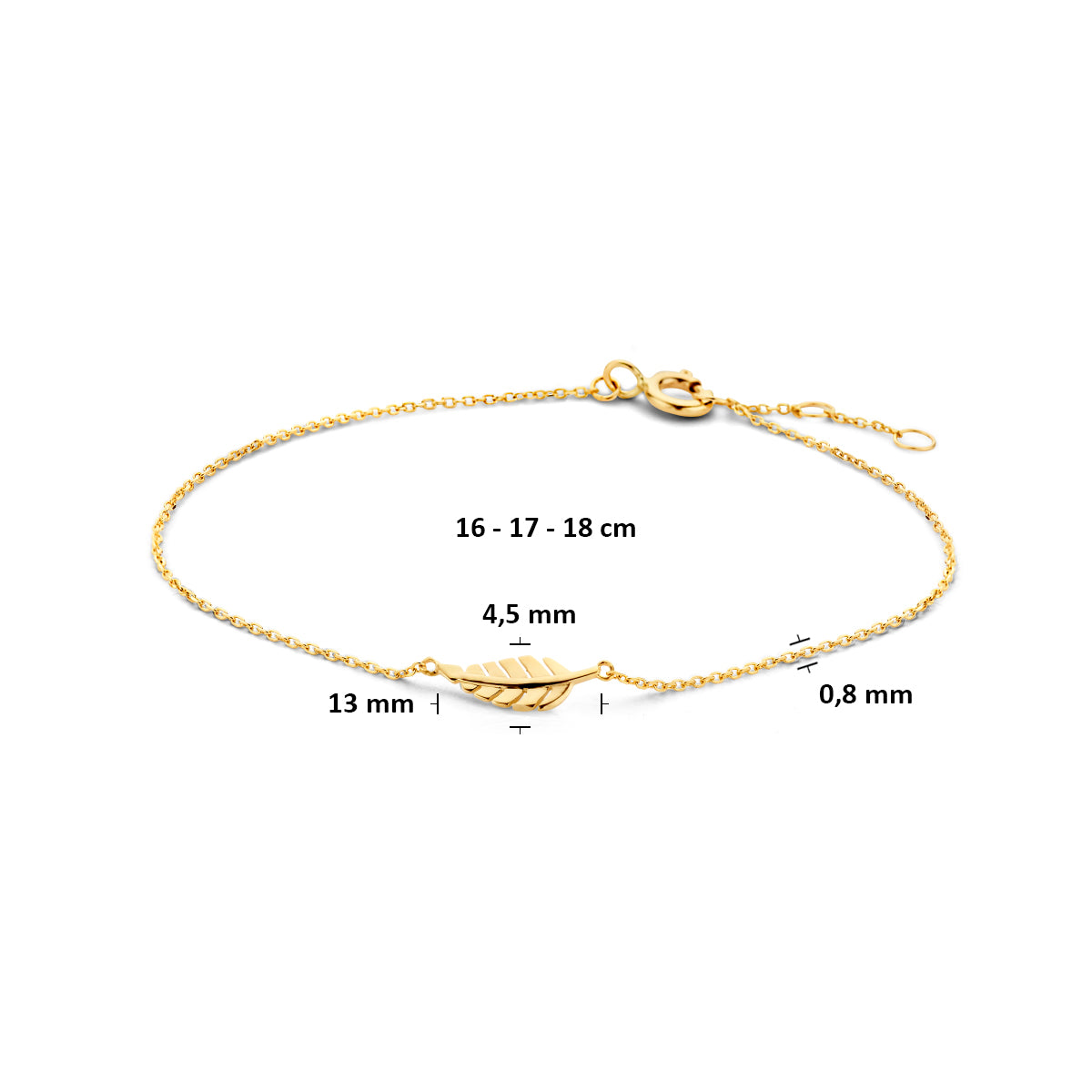9k Goud Veer Armband 16-17-18cm