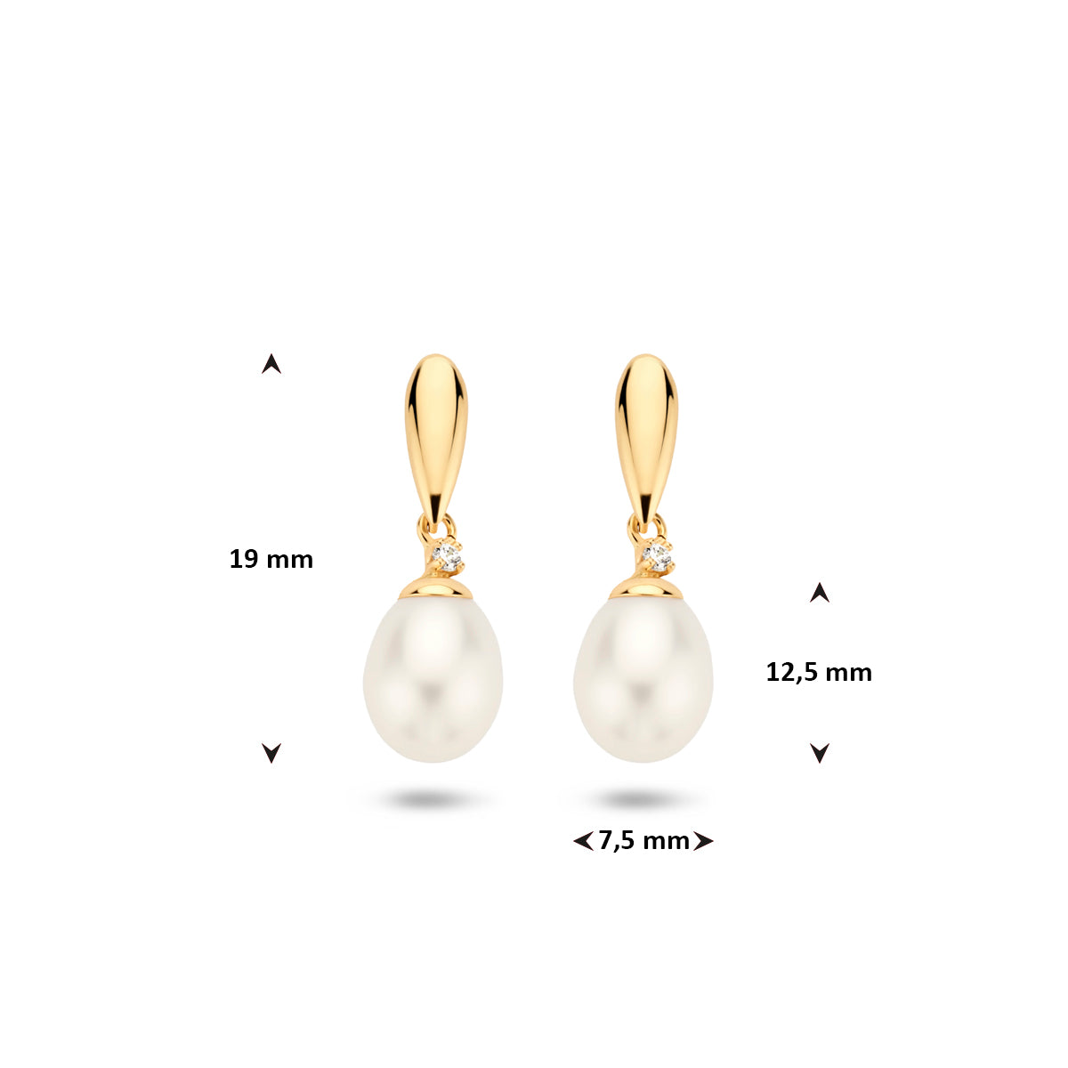 9k Goud Zirkonia Zoetwaterparel Oorhanger 19mm hoog