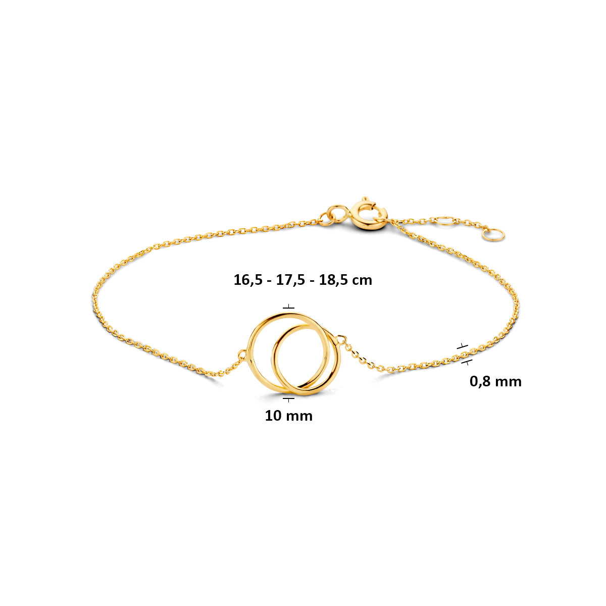 9k Goud 2 Ringen Armband 16,5-17,5-18,5cm