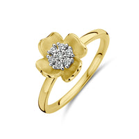 14k Bicolor Ring Bloem Diamant 0.11ct h si