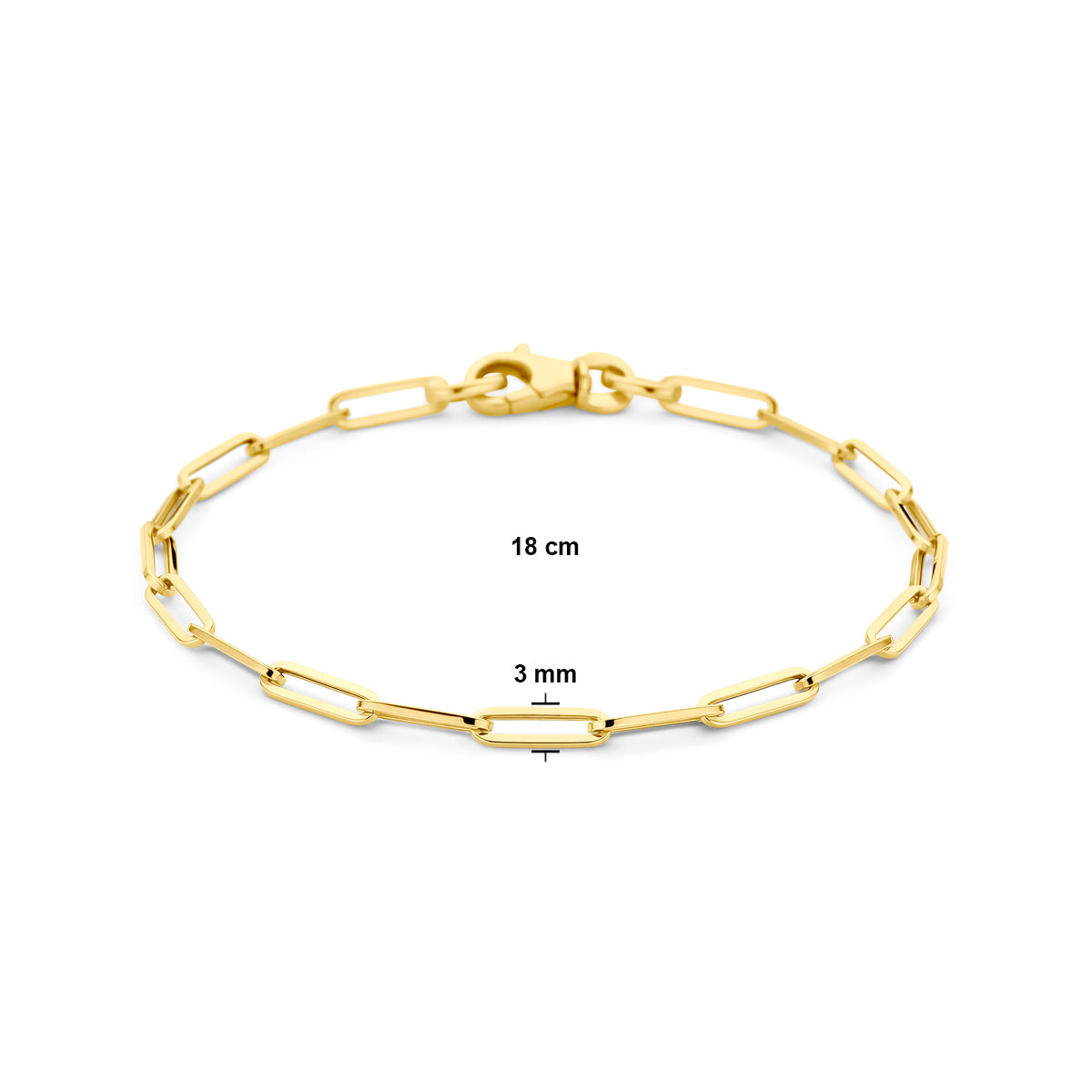 14k Goud Armband Paperclip Vierkante Buis 3,0mm 18 cm