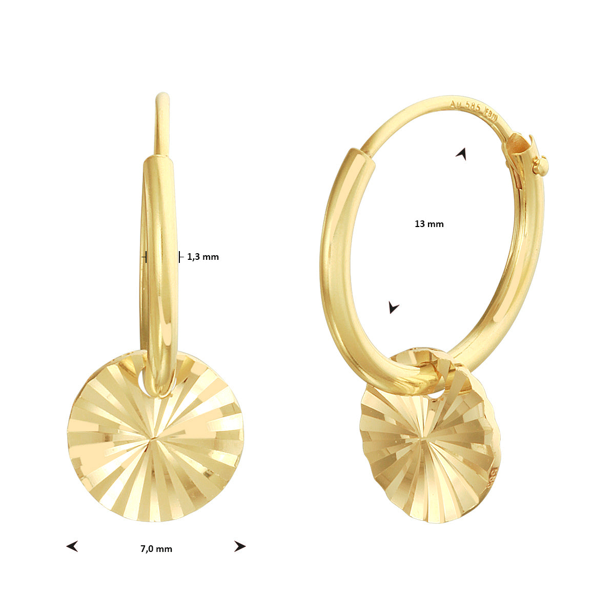 14k Goud Klapoorringen Rondje Gediamanteerd