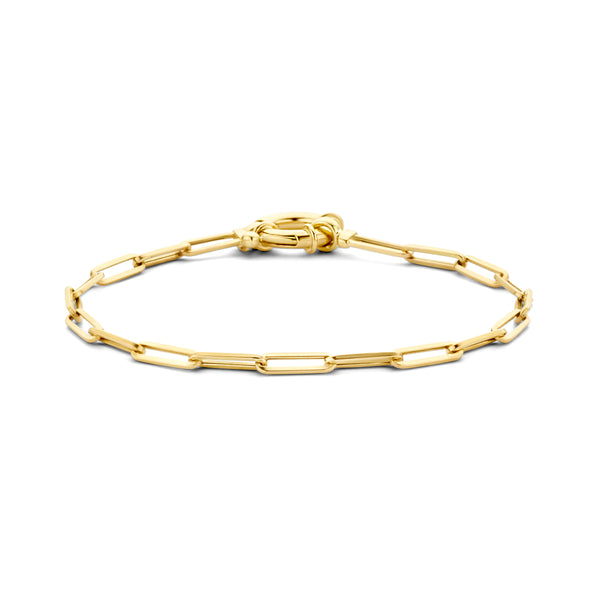 14k Goud Armband Paperclip Vierkante Buis 3,0mm 18 cm Met Groot Veerslot