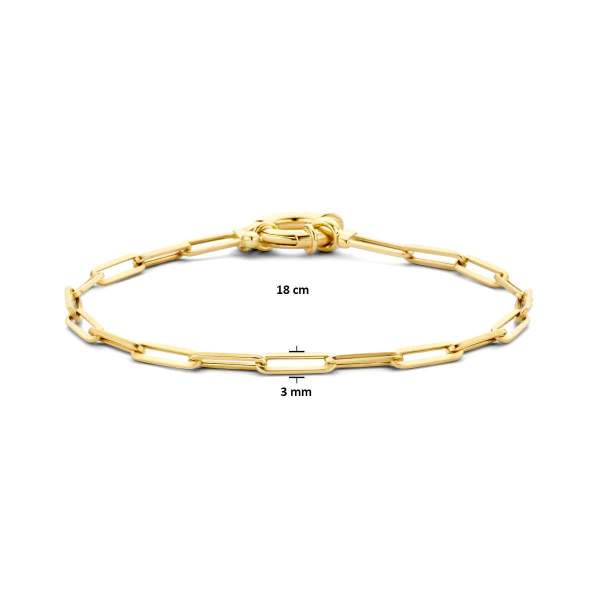 14k Goud Armband Paperclip Vierkante Buis 3,0mm 18 cm Met Groot Veerslot