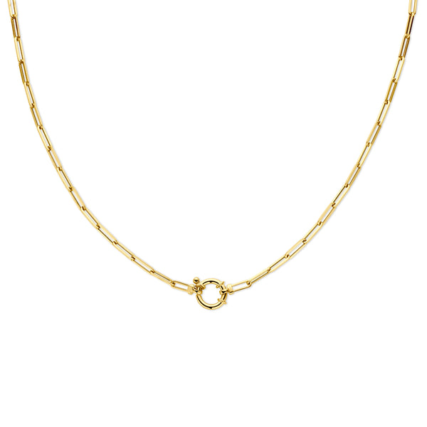 14k Goud Collier Paperclip Vierkante Buis 3,0mm 45 cm Met Groot Veerslot