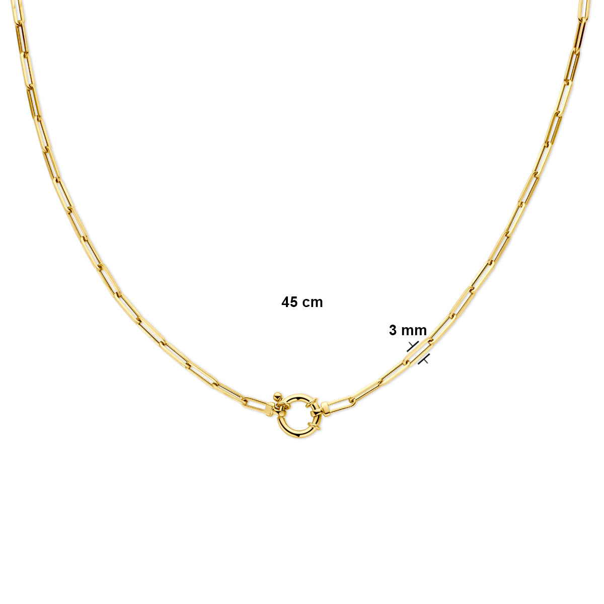 14k Goud Collier Paperclip Vierkante Buis 3,0mm 45 cm Met Groot Veerslot