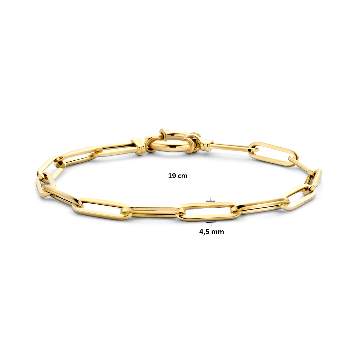 14k Goud Armband Paperclip Vierkante Buis 4,5mm 19 cm Met Groot Veerslot