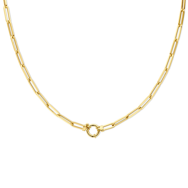 14k Goud Collier Paperclip Vierkante Buis 4,5mm 45 cm Met Groot Veerslot