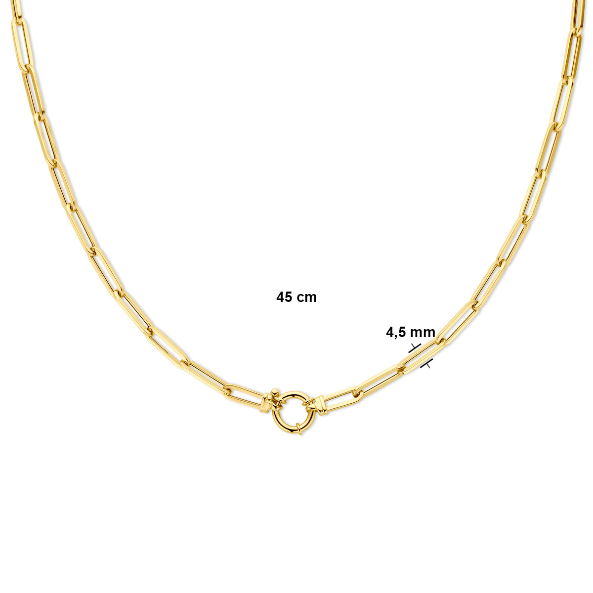 14k Goud Collier Paperclip Vierkante Buis 4,5mm 45 cm Met Groot Veerslot