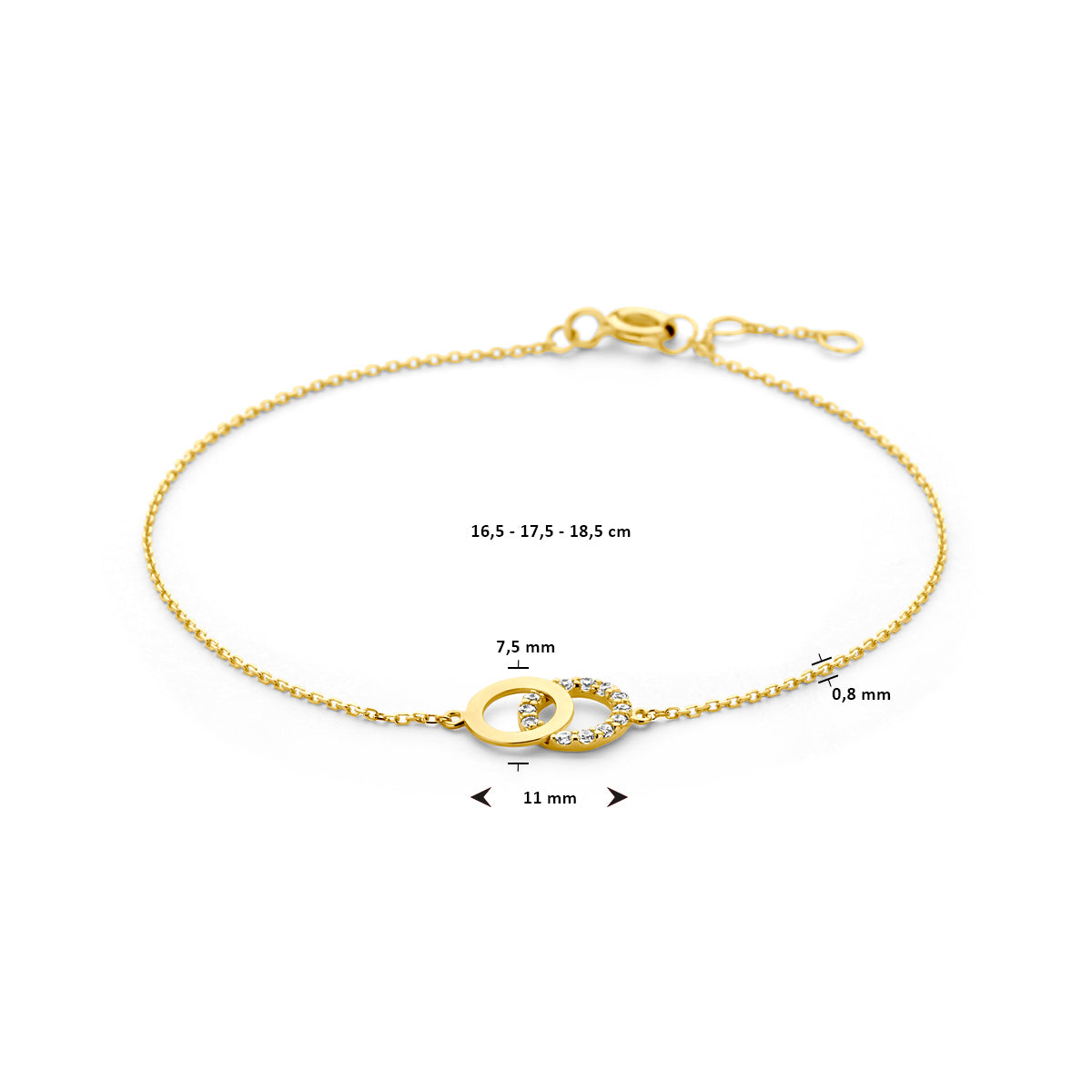 14k Goud Armband Zirkonia 16,5 - 17,5 - 18,5 cm