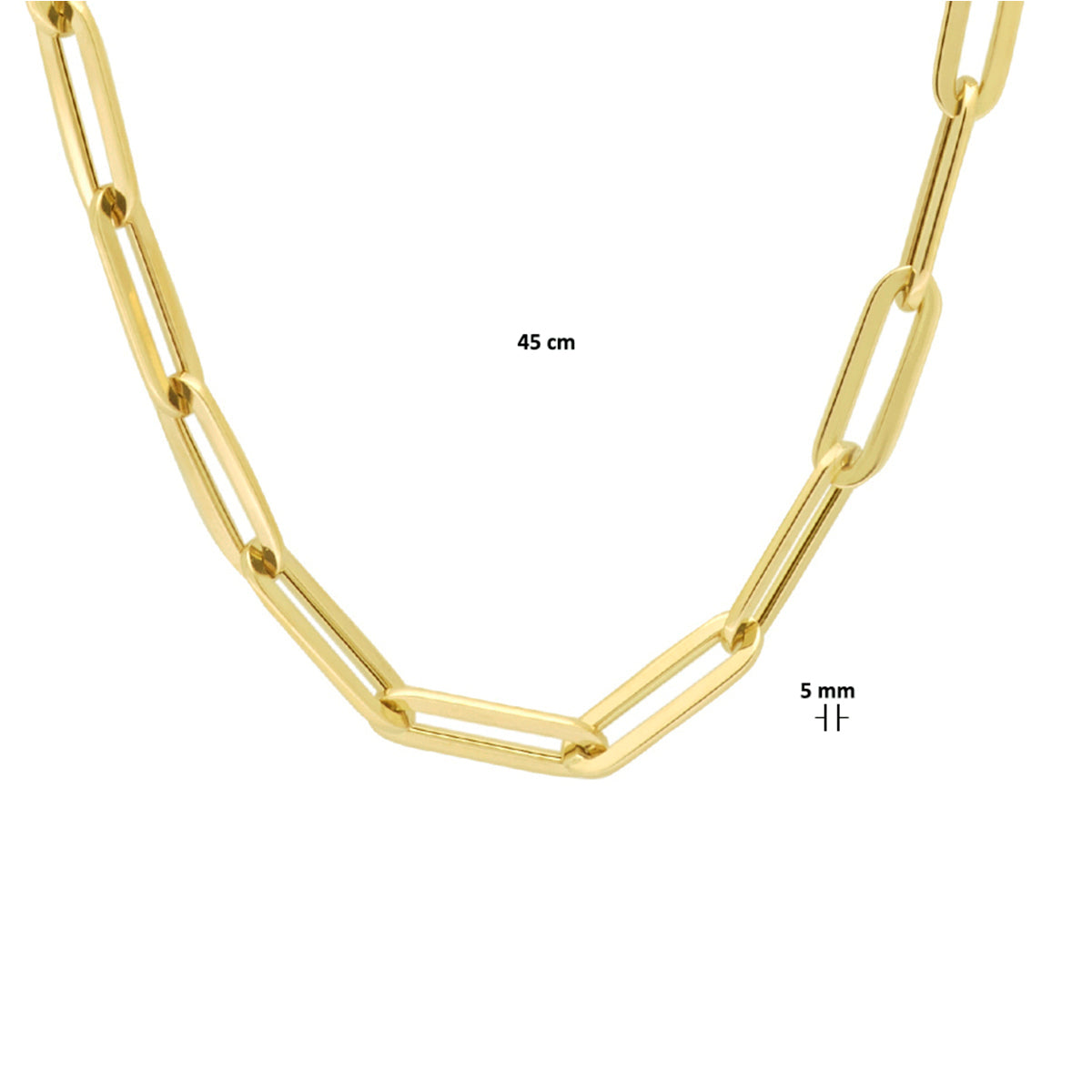 14k Goud Collier Paperclip Platte Buis 5,0mm 45 cm