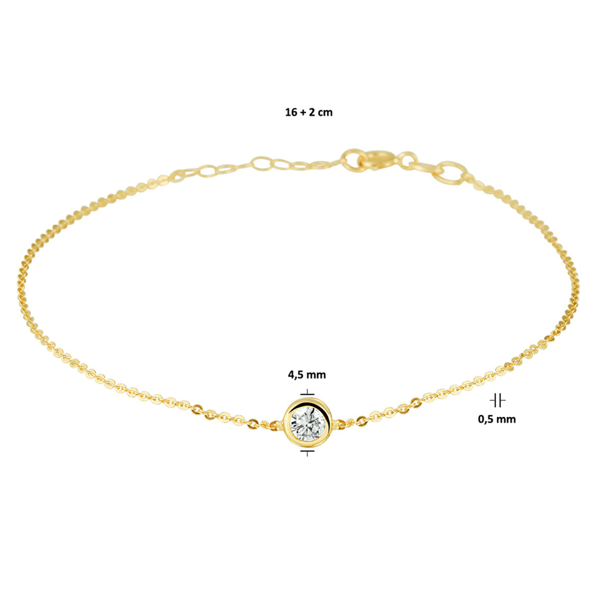 14k Goud Armband Zirkonia 16,5 - 18,5 cm
