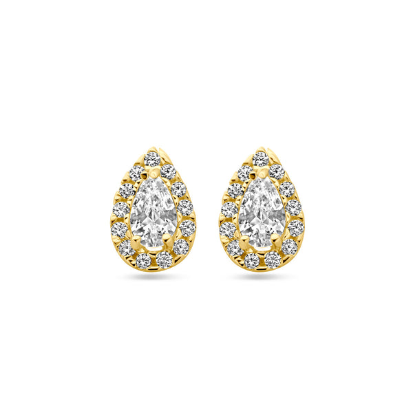 14k Goud Oorknoppen Druppel en Zirkonia 8,5mm