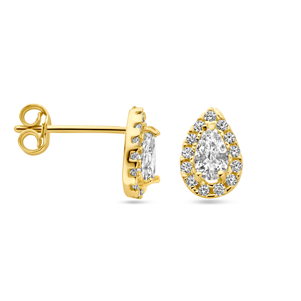 14k Goud Oorknoppen Druppel en Zirkonia 8,5mm