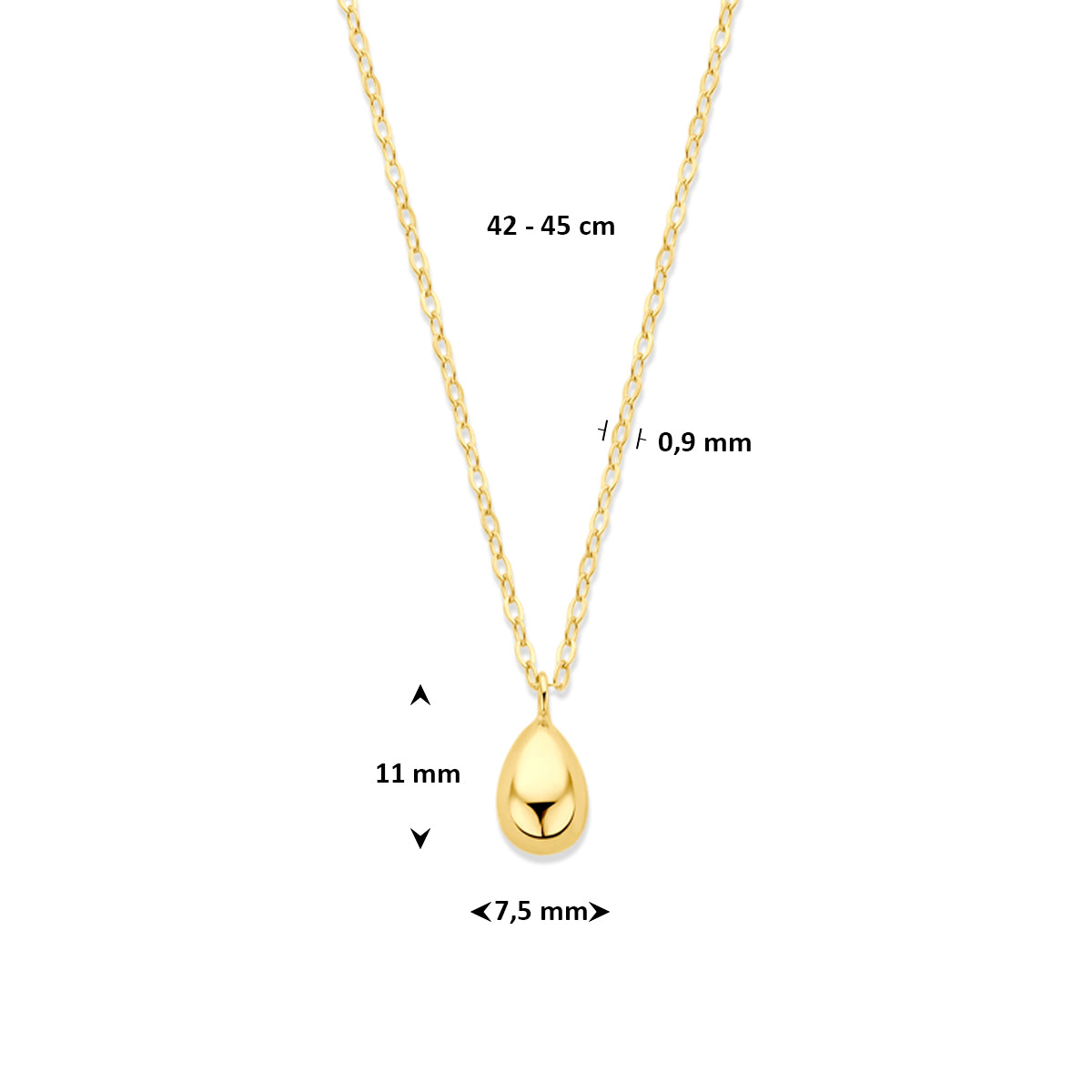 14k Goud Collier Druppel 42 - 45 cm
