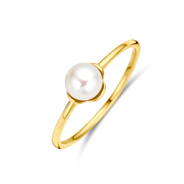 14k Goud Ring Bloem Parel