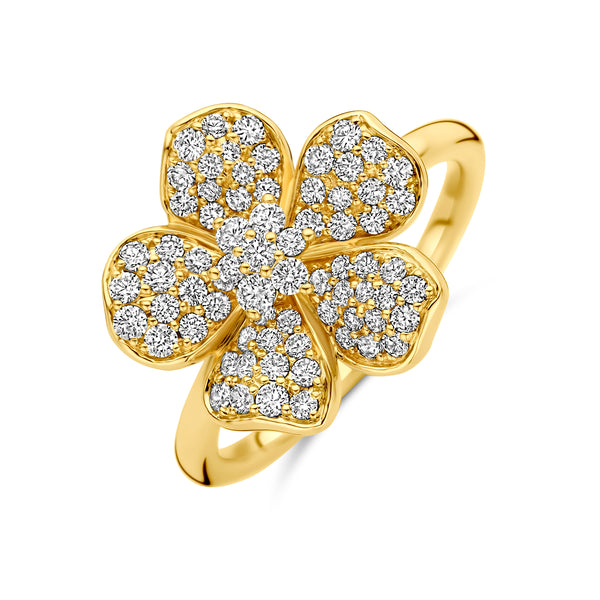 14k Goud Ring Bloem Diamant 0.75ct h si