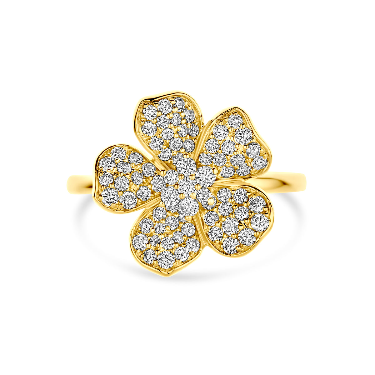 14k Goud Ring Bloem Diamant 0.75ct h si