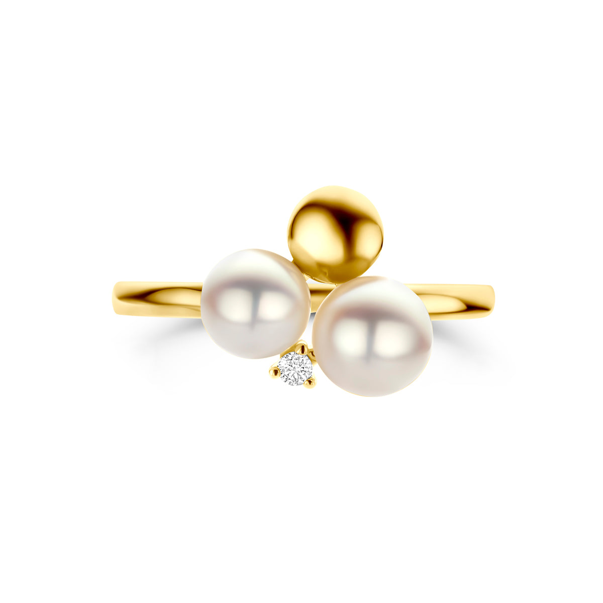 14k Goud Ring Parels en Diamant 0.02ct h si
