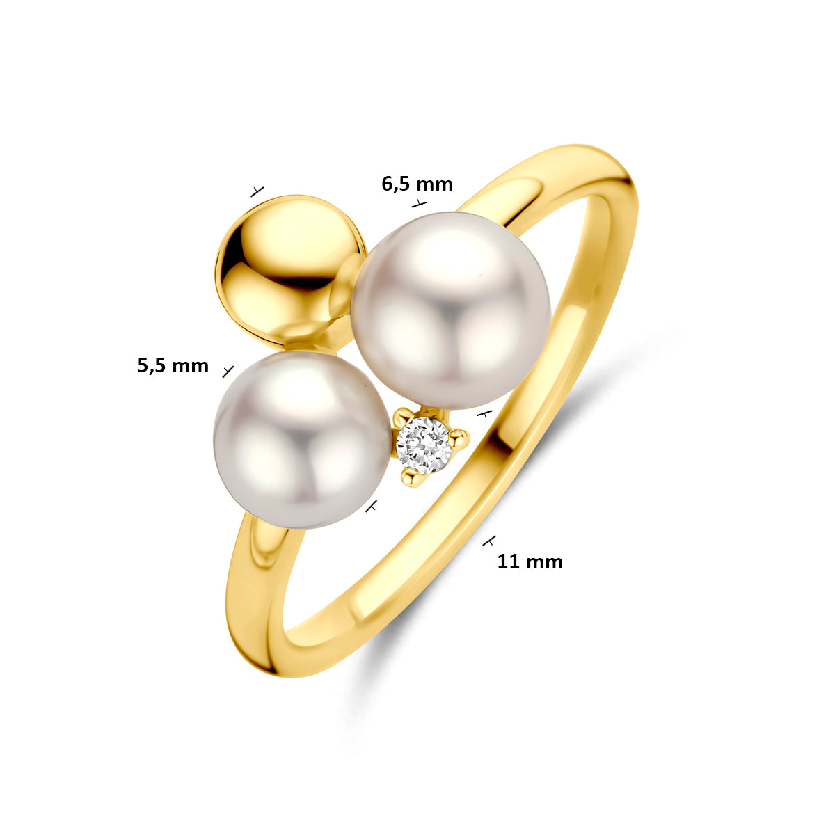 14k Goud Ring Parels en Diamant 0.02ct h si