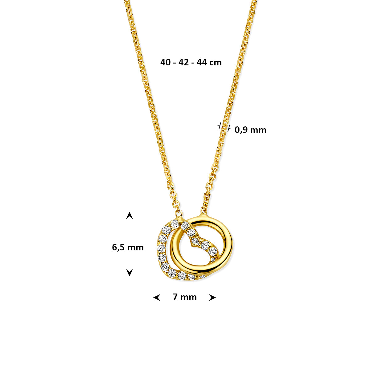 14k Goud Collier Rondje en Hartje Lab Grown Diamant 0.09ct g vs 40 - 42 - 44 cm