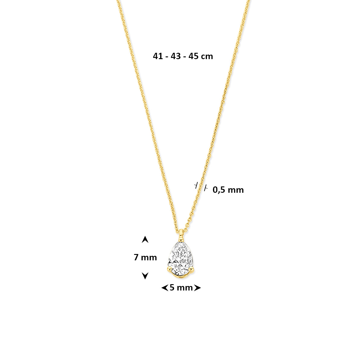 14k Goud Collier Lab Grown Diamant 0.50ct G VS 41 - 43 - 45 cm