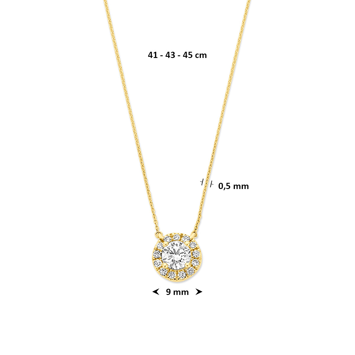 14k Goud Collier Lab Grown Diamant 0.65ct g vs 41 - 43 - 45 cm