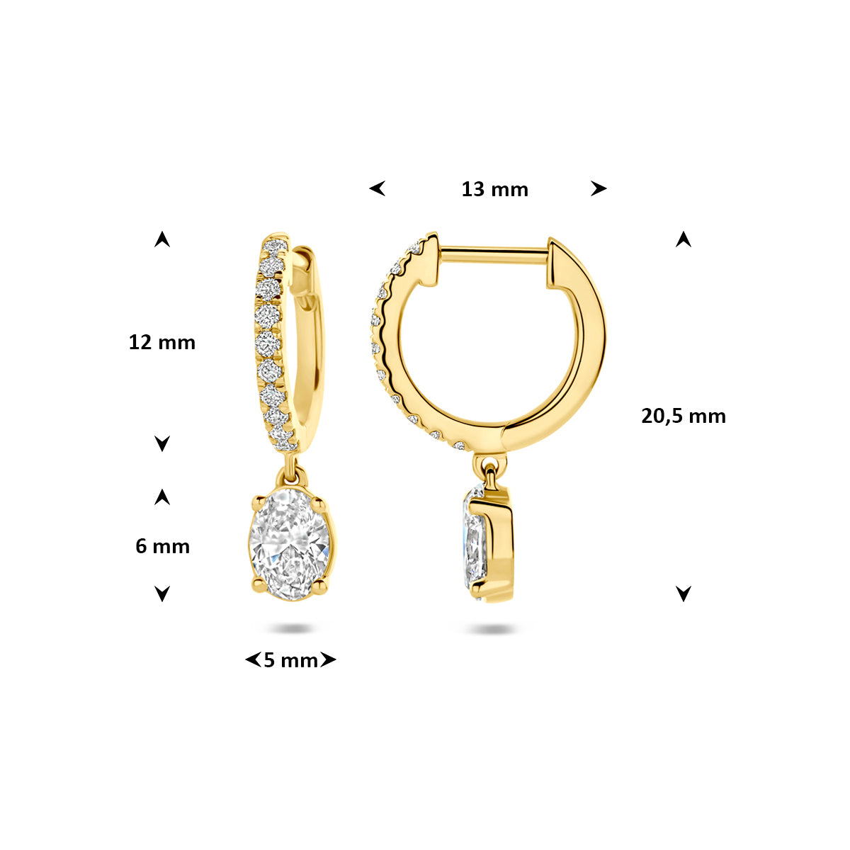 14k Goud Klapoorringen Lab Grown Diamant 1.22ct (2x 0.61ct) g vs 20,5mm