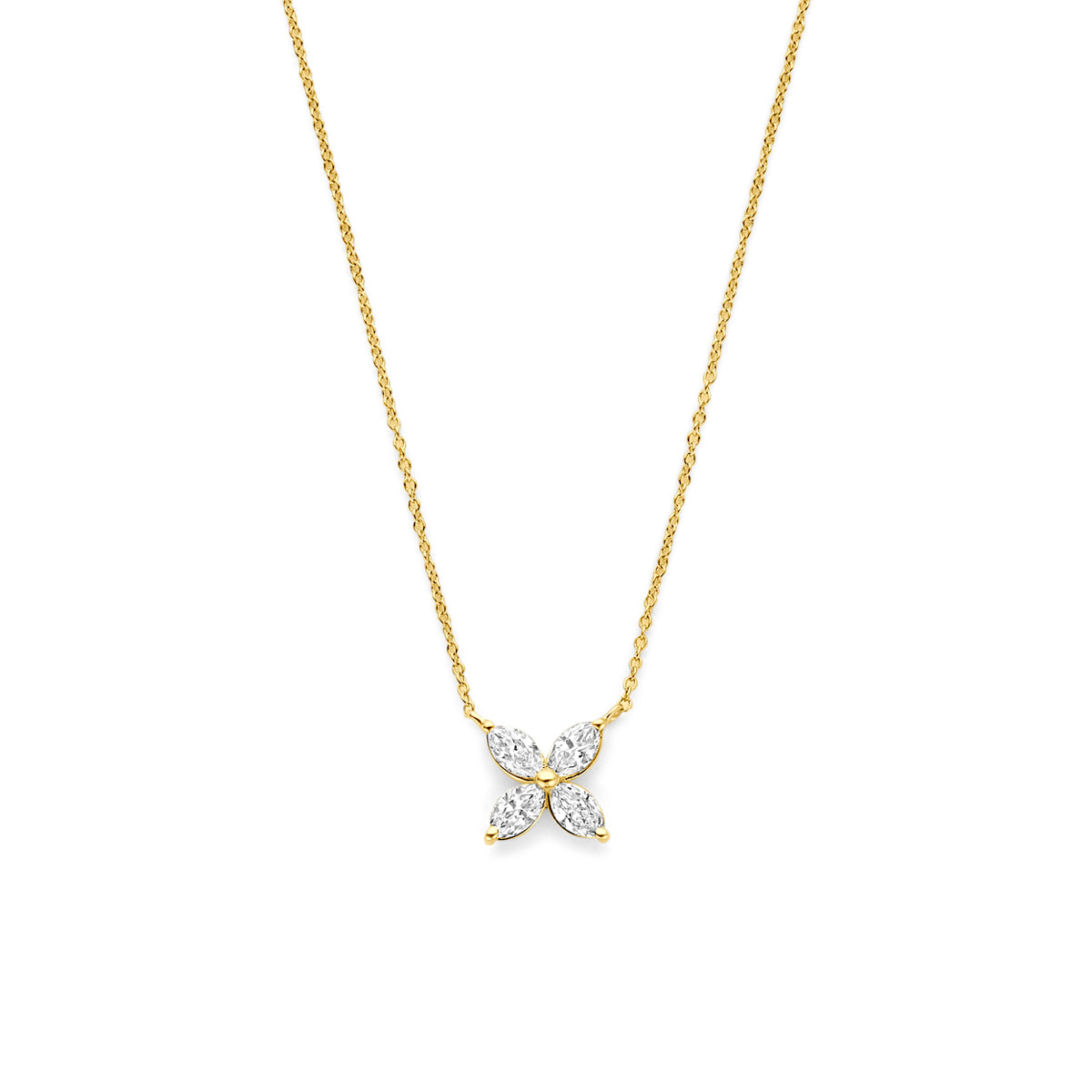 14k Goud Collier Bloem Lab Grown Diamant 0.40ct g vs 41 - 43 - 45 cm