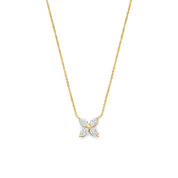 14k Goud Collier Bloem Lab Grown Diamant 0.40ct g vs 41 - 43 - 45 cm