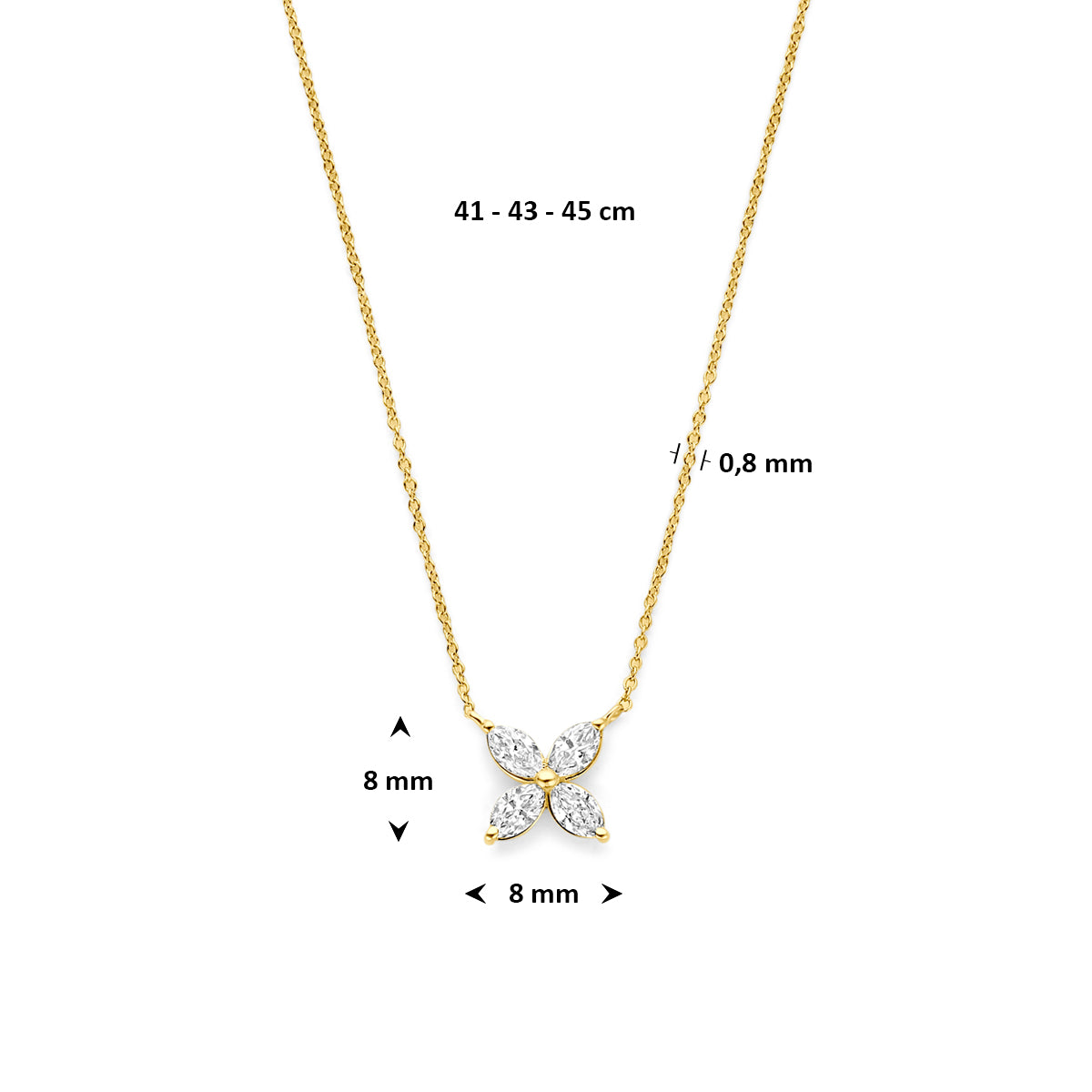 14k Goud Collier Bloem Lab Grown Diamant 0.40ct g vs 41 - 43 - 45 cm