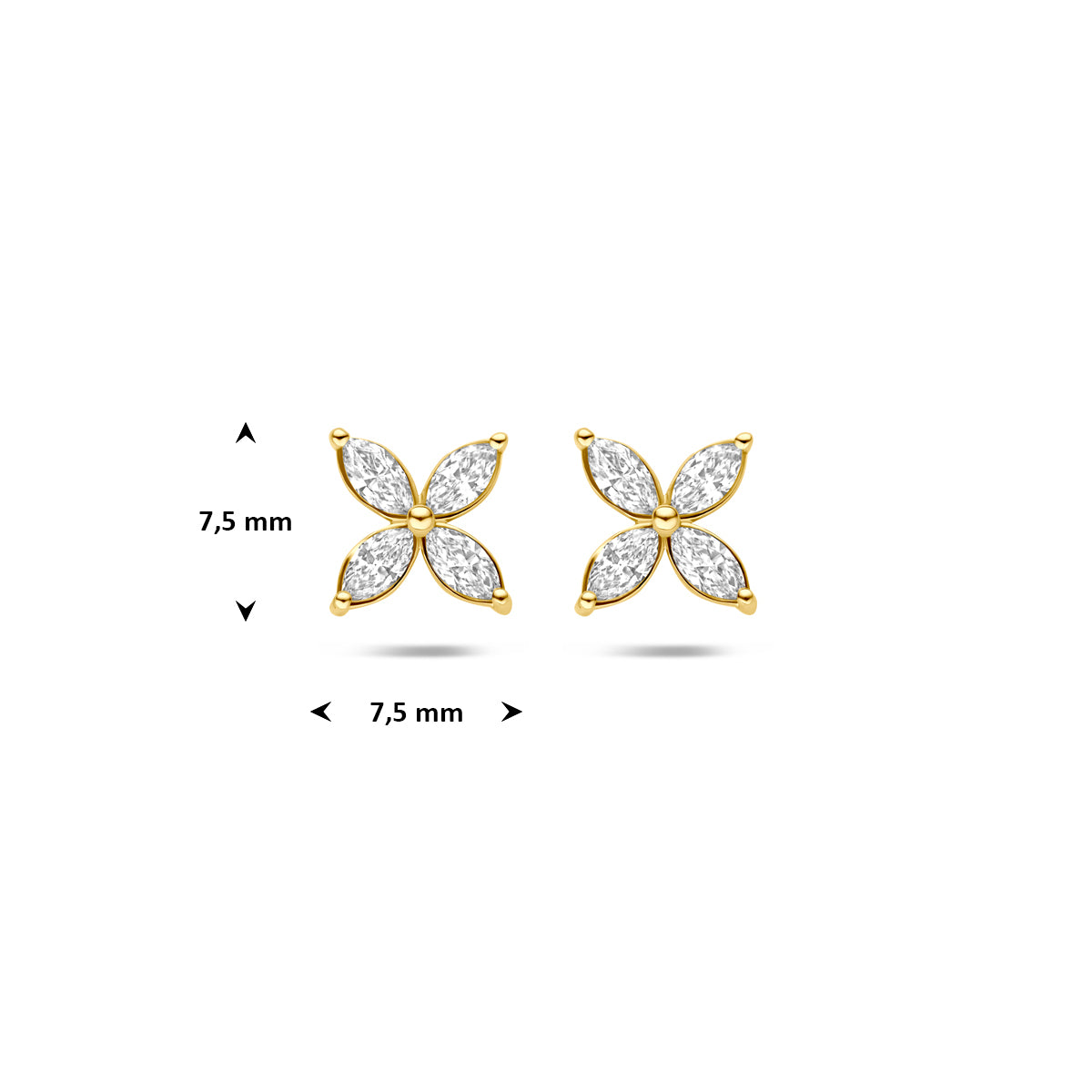 14k Goud Oorknoppen Bloem Lab Grown Diamant 0.56ct (2x 0.28ct) f vs 7,5mm