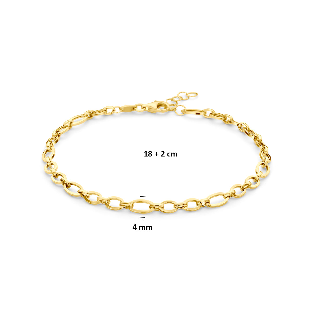 14k Goud Armband 4mm 18 + 2 cm